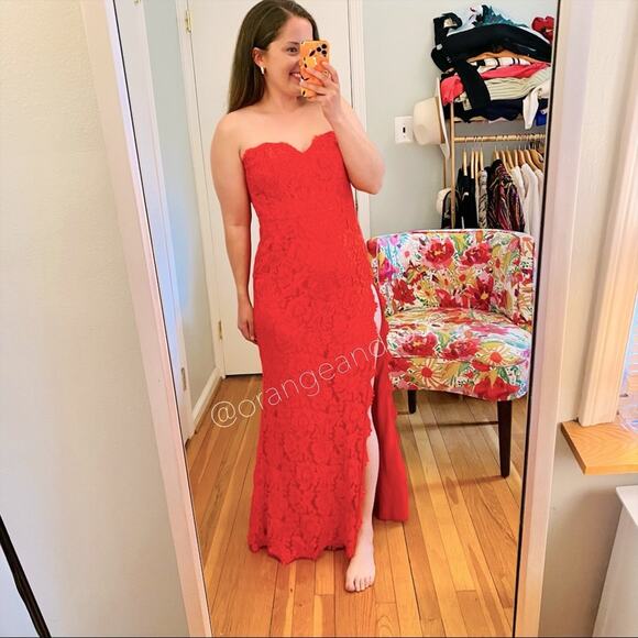 Fame and Partners Red Lace Strapless Maxi Dress Small - Picture 1 of 12